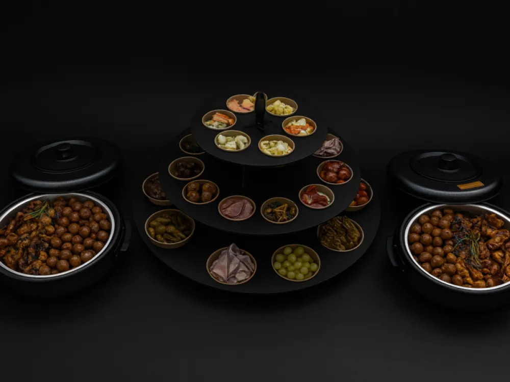 Etagere Hapjesschaal - compleet gevuld & inclusief hapjespannen